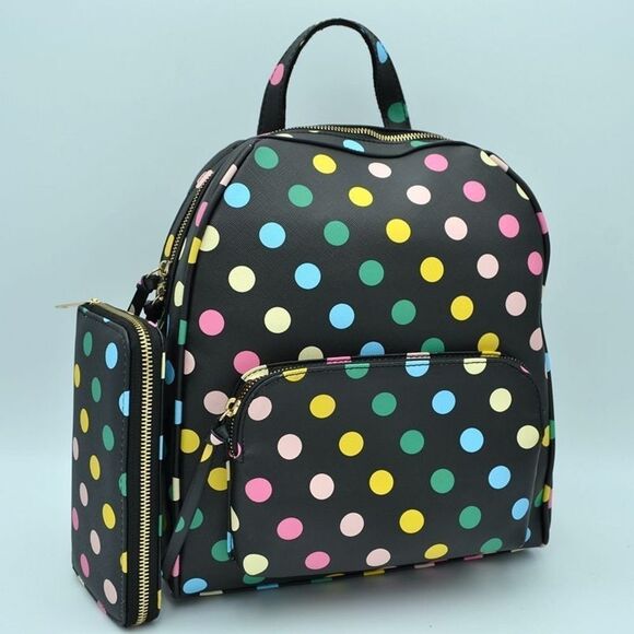 Multicolor Polka Dot Backpack with Wallet